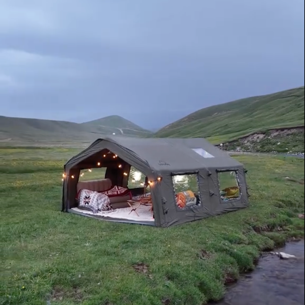 Glamping Tält 4 Säsonger Vattentätt + Elektrisk Kompressor med LED-ficklampa